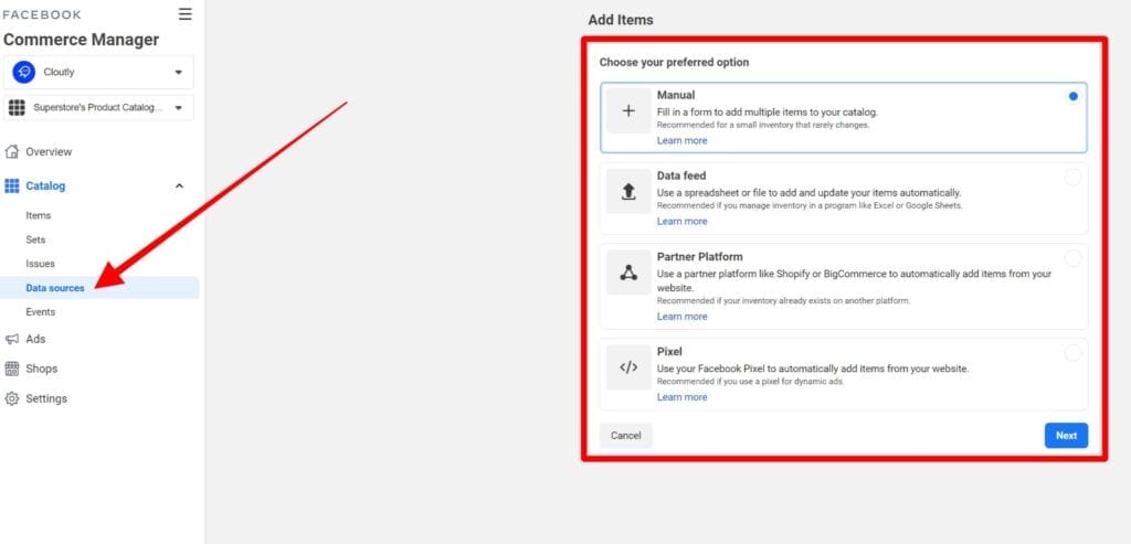 5 Steps to Success: Facebook Ad Campaign Setup guide 7 Add catalogs