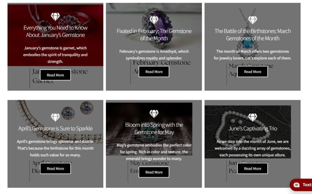 Content on Jewelry Site