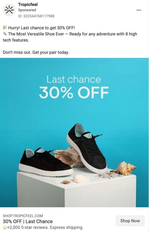 Stepping Up With 10 Strategies for Shoes Ads on Facebook 5 Limited time offers