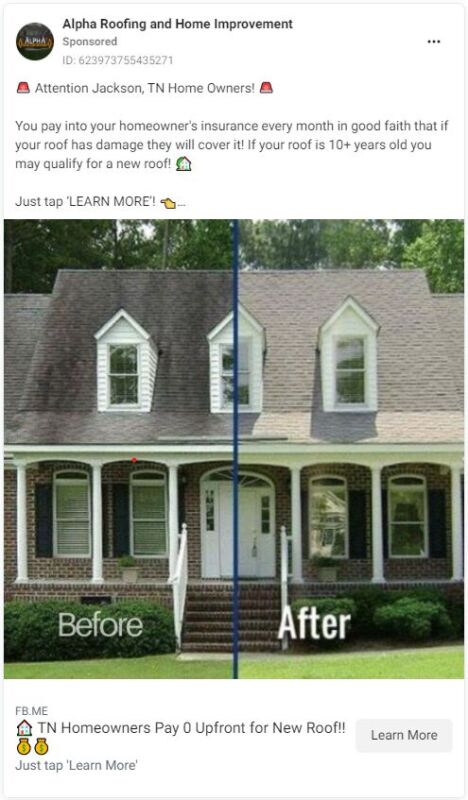 Inspiring Roofing Facebook Ads Example for Contractors 13 Roofing Facebook Ads Examples13