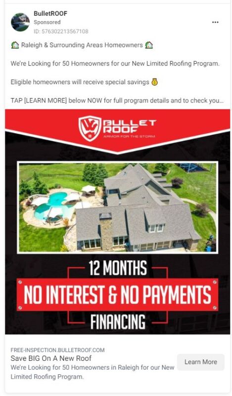 Inspiring Roofing Facebook Ads Example for Contractors 7 Roofing Facebook Ads Examples7
