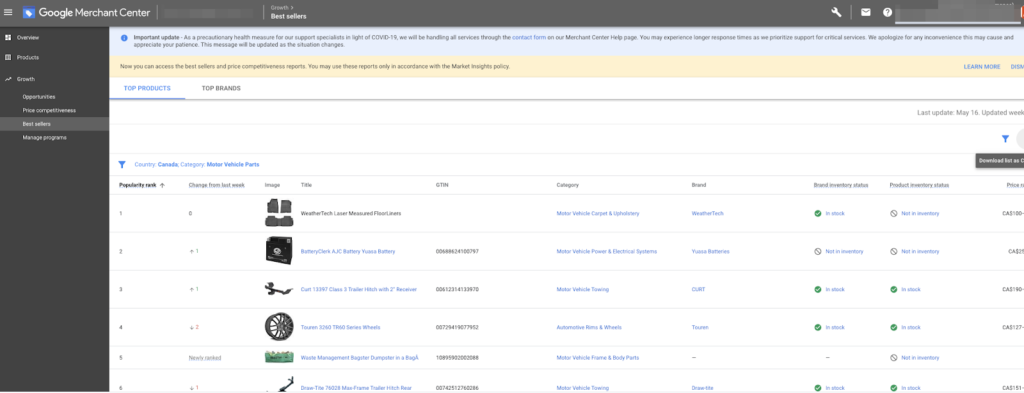 Sellers Report in Google Merchant3