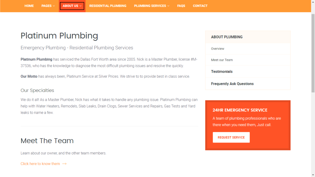 Boosting Your Online Presence with Plumbing SEO Tips 7 about page to demonstrate your expertise