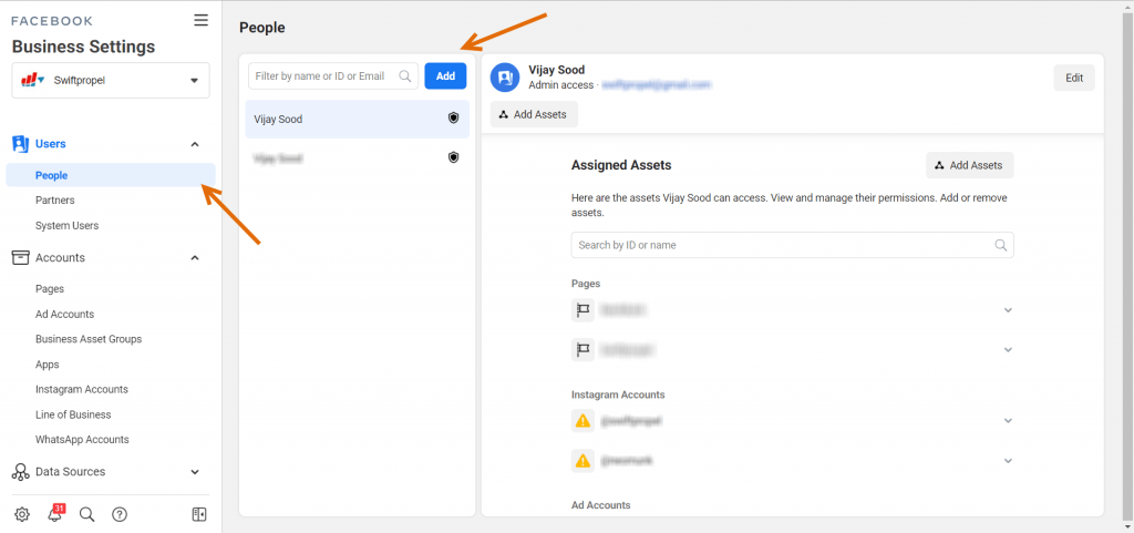 Add People to business manager account